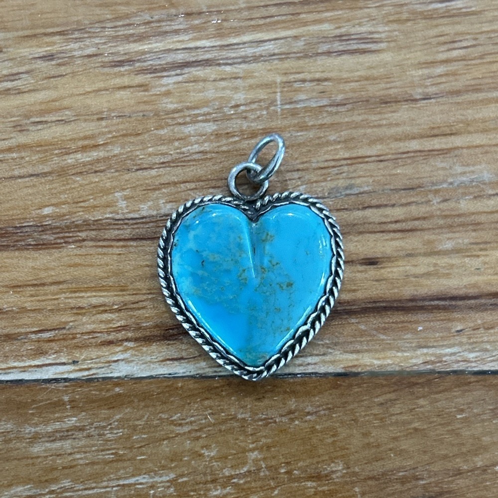 Vintage Joan Slifka Sterling Silver Turquoise Heart Pendant/Charm